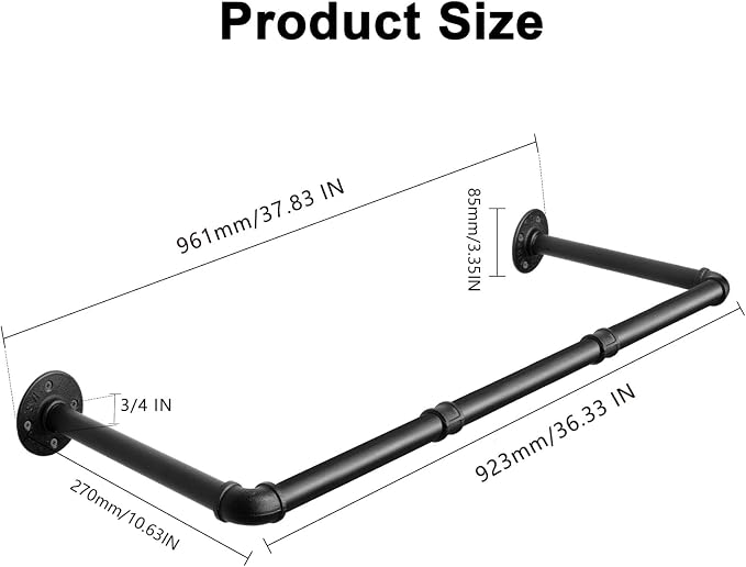 Industrial Iron Pipe Clothes Hanging Bar DIY Wall-Mounted Garment Rack Heavy - Image 3