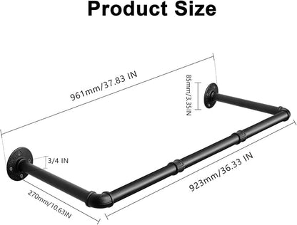 Industrial Iron Pipe Clothes Hanging Bar DIY Wall-Mounted Garment Rack Heavy - Image 3