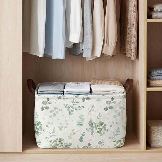 Sage Green Storage Basket Waterproof Canvas Toy Storage Bin Home Decor - Image 4