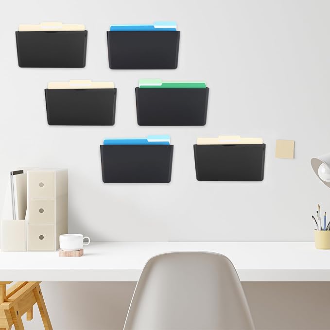6 Pack Black Plastic Single Pocket Hanging File Organizer, Wall Mount Paper - Image 4