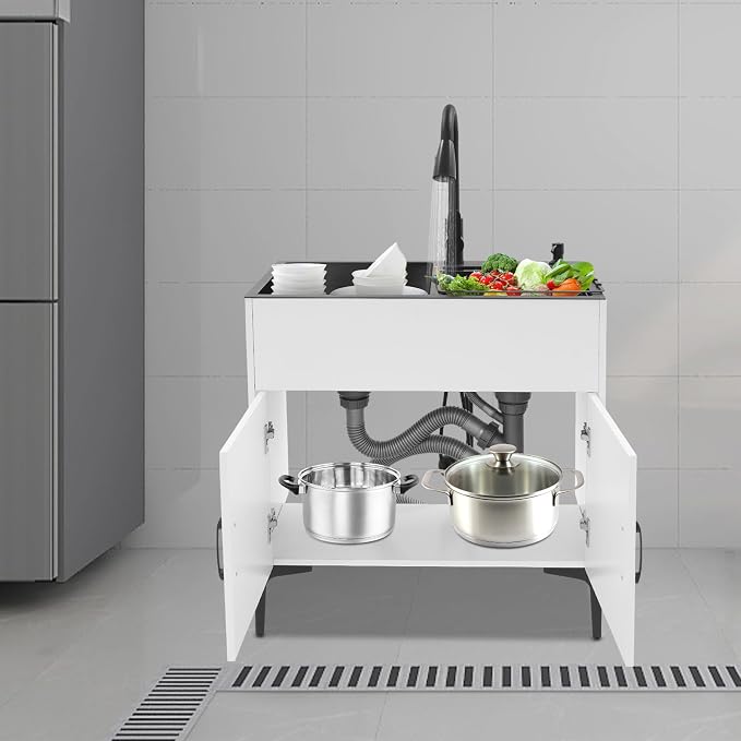 Laundry Sink Cabinet with Stainless Steel Sink and Pull-Out Faucet, Large - Image 2