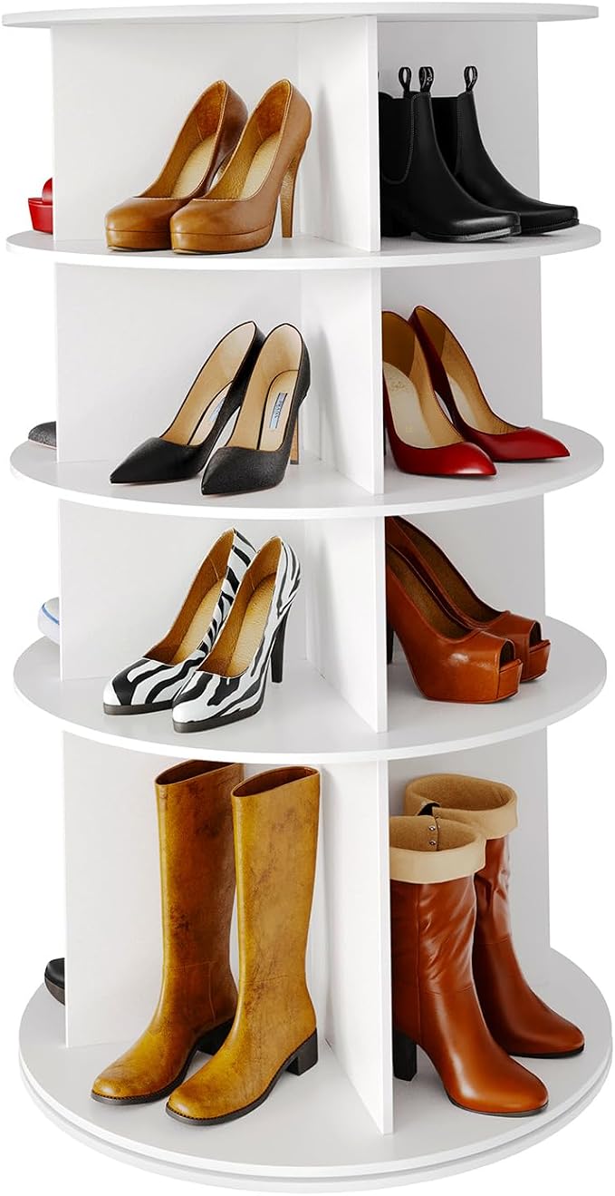 SpaceAid Rotating Shoe Rack 4 Tier Organizer, High Bottom Design Shoe Tower by SpaceAid