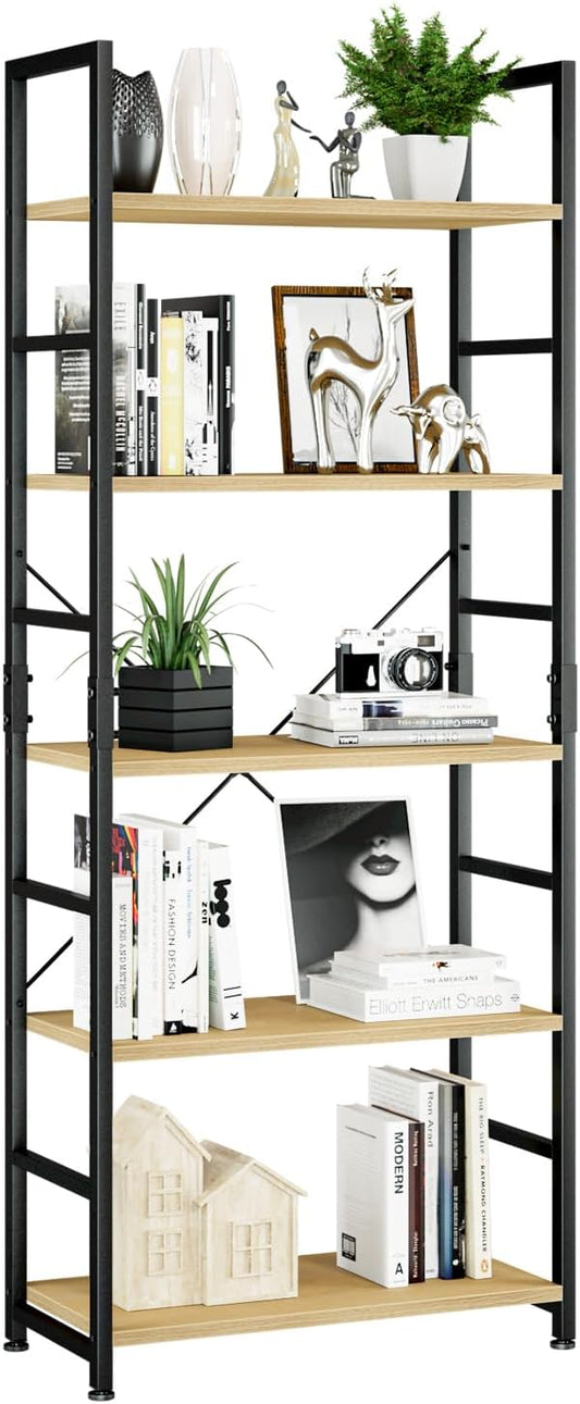 NUMENN 5 Tier Bookshelf, Tall Freestanding Open Storage Bookcase, Natural | by NUMENN