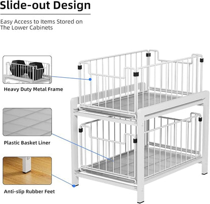 2 Tier Sliding Basket Drawer Organizer, Lxmons Pull Out Under Sink Cabinets - Image 4