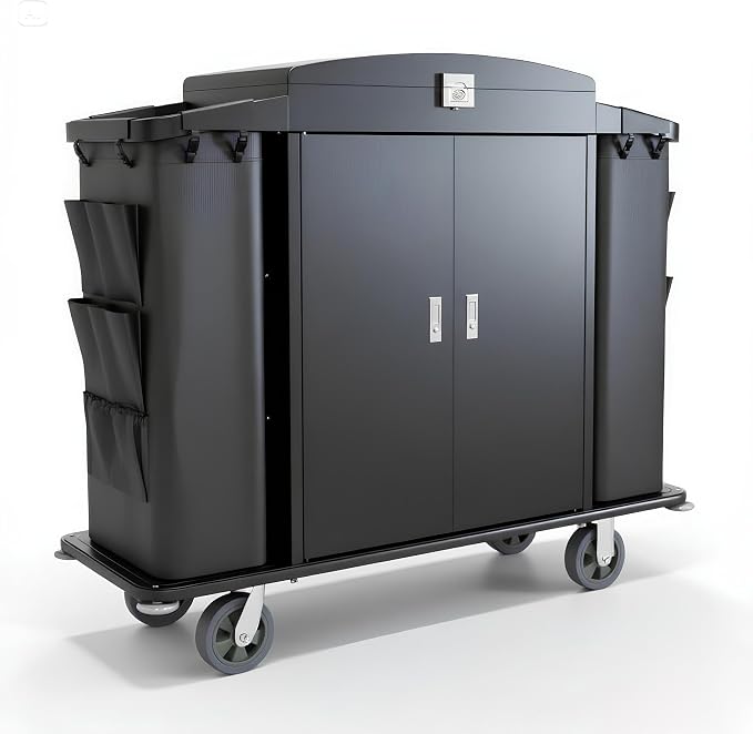Heavy Duty Metal Housekeeping Janitorial Cart, Silent Casters, Locking Large by CrazyAnt
