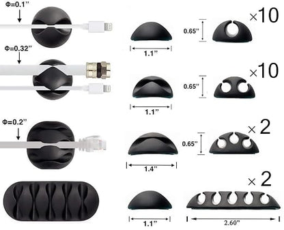 OHill Desk Cable Management Cord Organizer, 24 Pack Black Self Adhesive Cord - Image 2