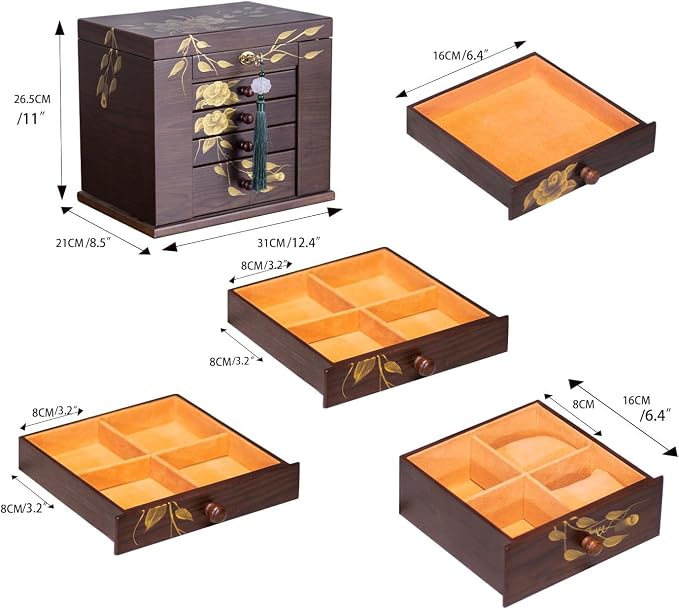 Wooden Jewelry Box for Women, 5-Layer Large Wood Jewelry Boxes & Organizer - Image 6