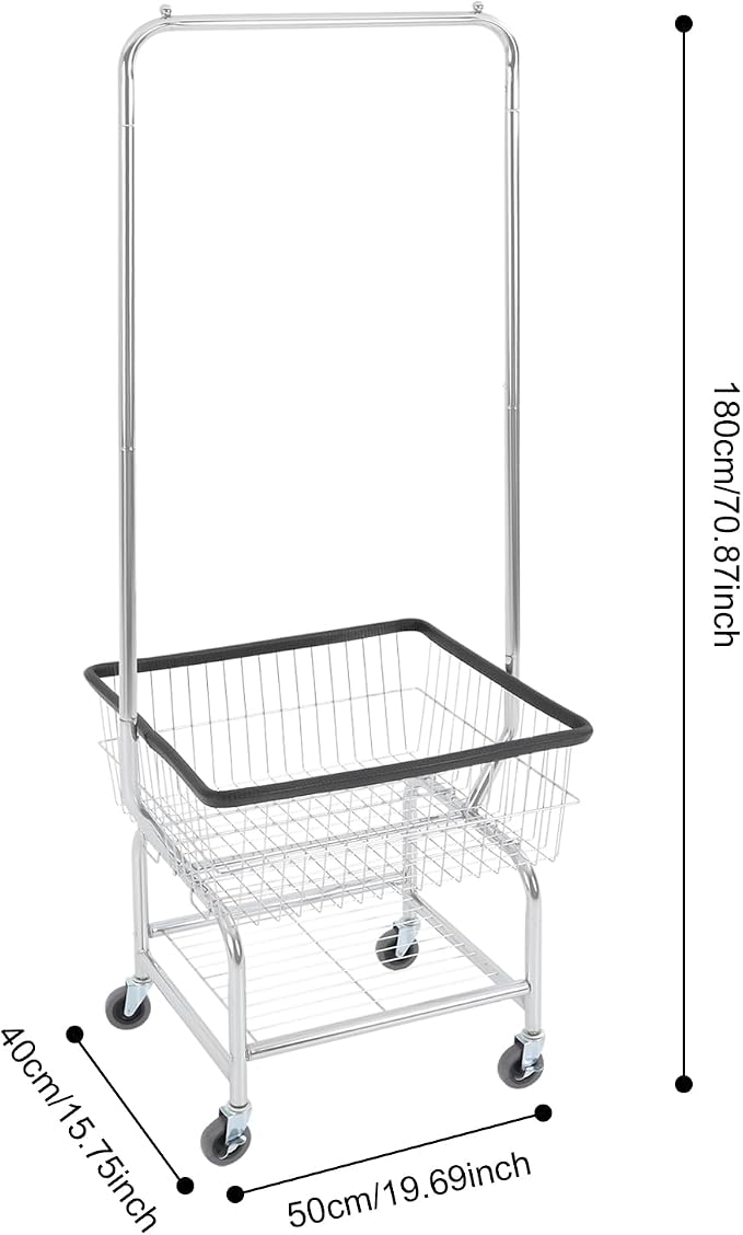 Heavy Duty Steel Wire Laundry Cart, Laundry Basket - Image 4