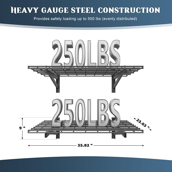 2 Pack Heavy Duty Garage Wall Shelving Set, Wall Mounted, Traditional Style - Image 2