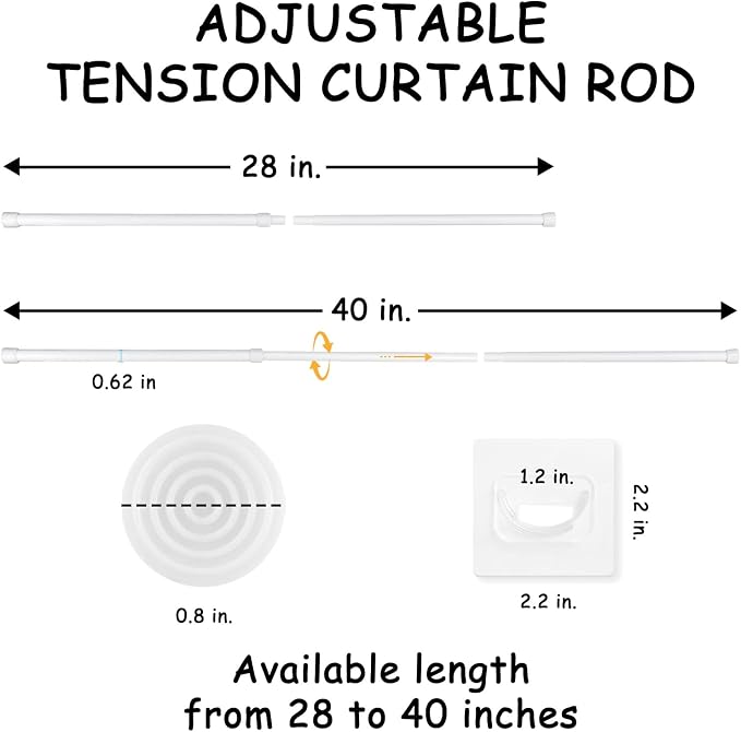 Cupboard Bars Tension Rods, 2 Pack Spring Tensions Rods 28-40 Inches Steel - Image 2