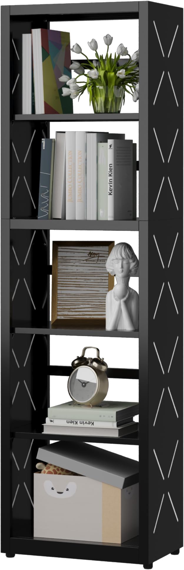 Narrow Bookshelf, 5 Tier Bookcase, Home Office Bookcase Shelf Storage Organizer by Steeloong
