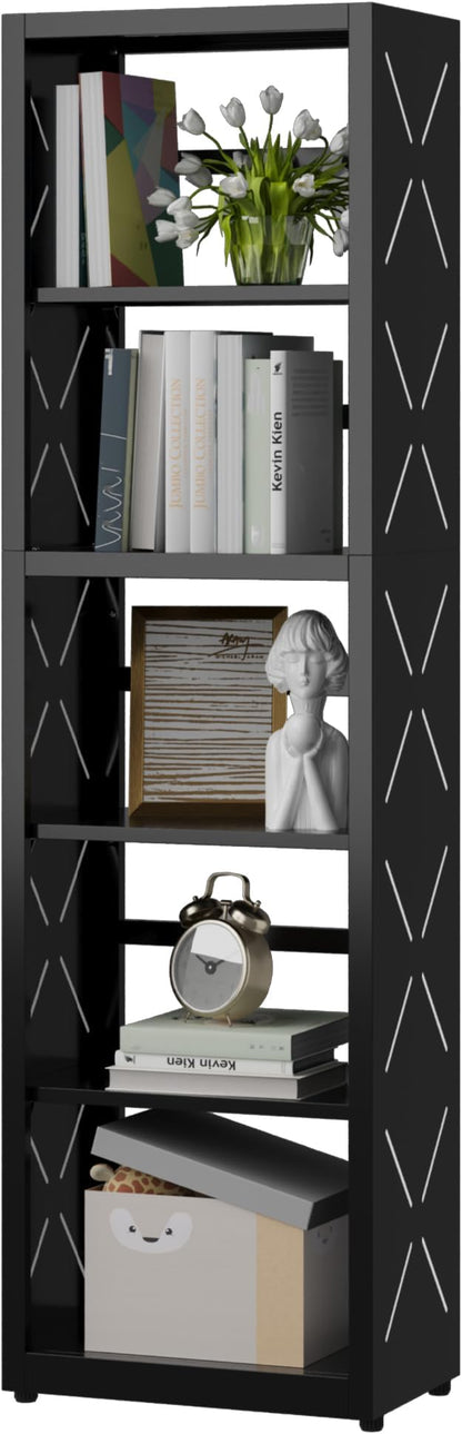 Narrow Bookshelf, 5 Tier Bookcase, Home Office Bookcase Shelf Storage Organizer by Steeloong