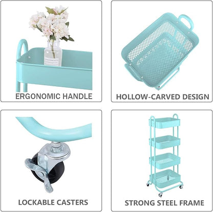 Melody House 4-Tier Metal Mesh Utility Rolling Cart Storage Organizer Shelf Rack - Image 5