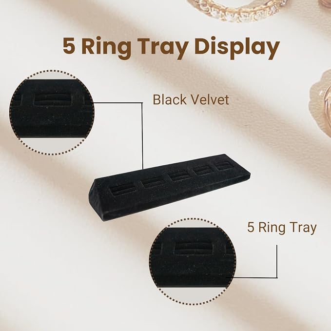 Novel Box 5-Slot Black Velvet Rings/Earrings/Cufflinks Holder Tray 8.12x1.75x1 - Image 3