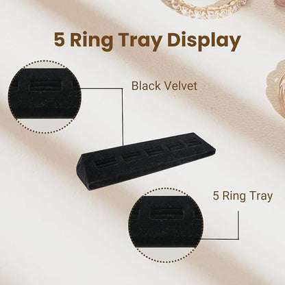 Novel Box 5-Slot Black Velvet Rings/Earrings/Cufflinks Holder Tray 8.12x1.75x1 - Image 3