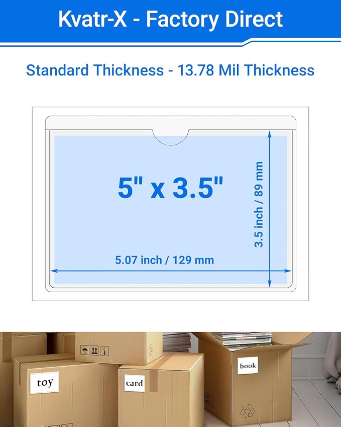 20 PCS Clear Self Adhesive Plastic Label Pockets, Top Loading Business & - Image 2