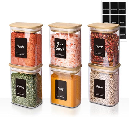 Comsaf Spice Jars with Label，8 oz Small Glass Jars with Lids, Rectangle Glass by ComSaf
