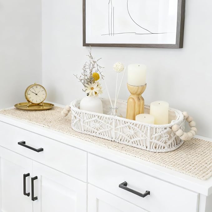 Small Storage Basket for Organizing, Woven Boho Decor Oval Macrame Toilet Paper - Image 4