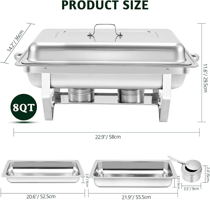 8 Qt 4 Pack Full Size Stainless Steel Chafing Dishes Buffet Set - Image 6