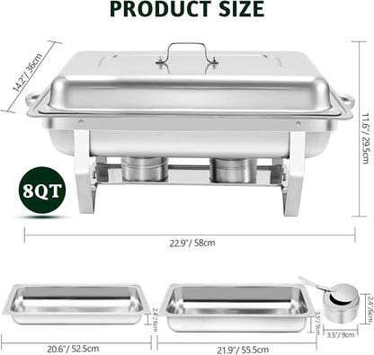 8 Qt 4 Pack Full Size Stainless Steel Chafing Dishes Buffet Set - Image 6