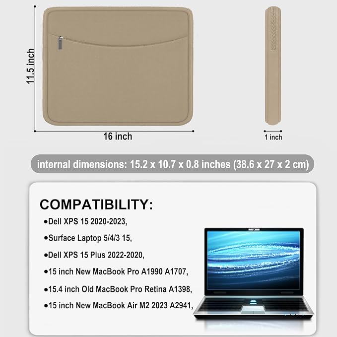 Laptop Case Sleeve 15.6 inch, Shockproof Protective Briefcase Carrying Computer - Image 4