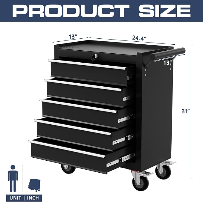 5-Drawer Tool Chest, Rolling Tool Cart - Image 3