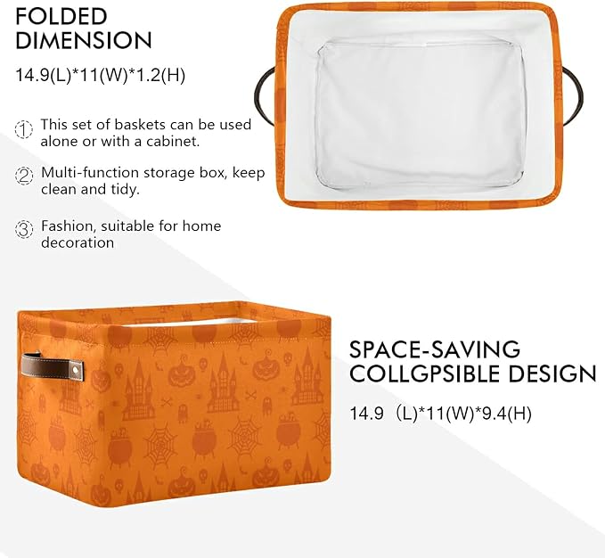 Halloween Pattern Foldable Storage Basket, Collapsible Fabric Storage Bins - Image 2