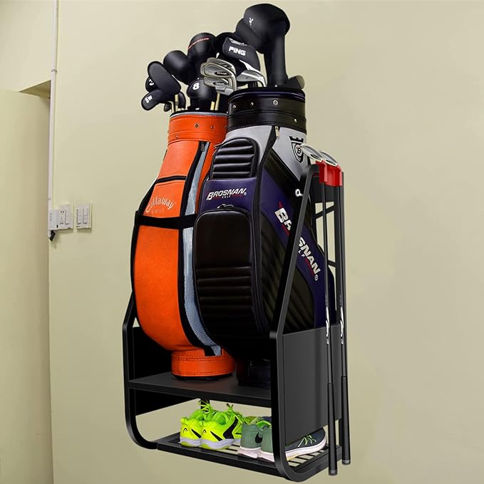 WALMANN Wall Mount Golf Bag Organizer Extra Large 2 Golf Bags Stand Golfing by WALMANN