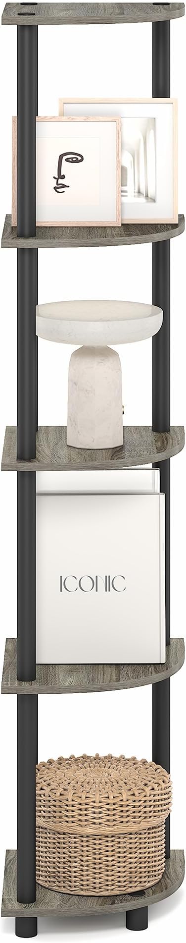 Furinno Turn-N-Tube Corner Shelf, 5-Tier Corner Bookshelf, Open Storage Shelves - Image 8