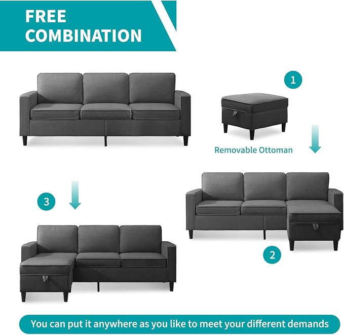 BALUS 78" W Sectional Couches for Living Room, Linen Fabric Sofa - Image 7