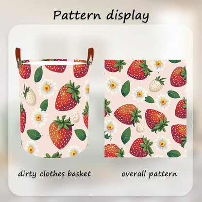 Laundry Baskets 15.7x19.7 Inch Large Strawberry Daisy Design Collapsible - Image 5