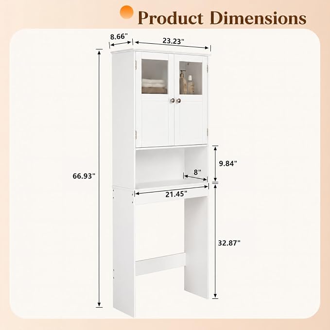 VINGLI Over The Toilet Storage Cabinet White Bathroom Storage Organizer Above - Image 2