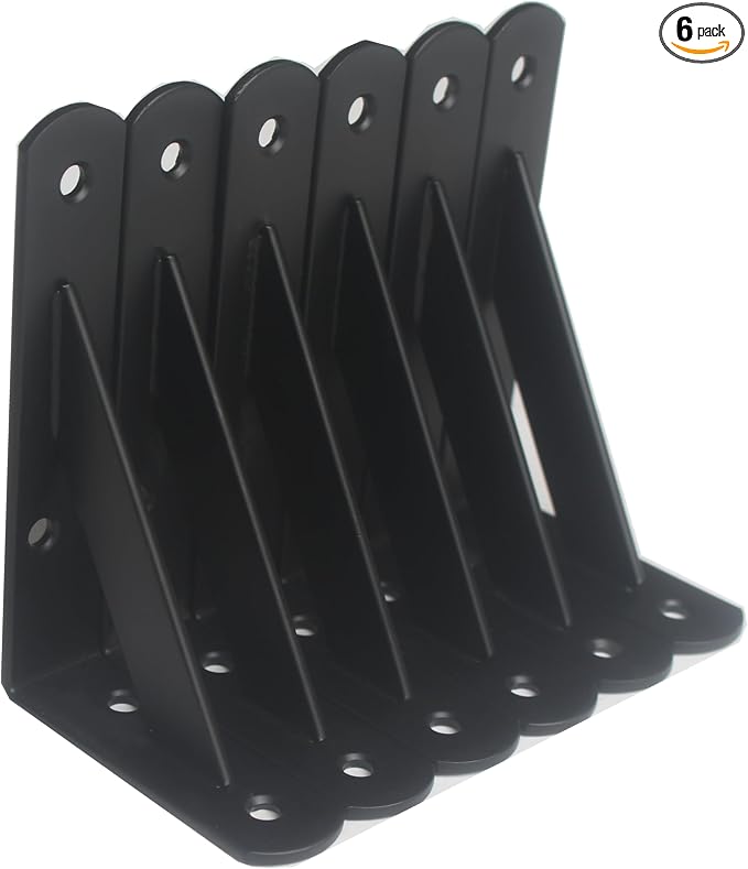 6 Pack L5 x H 3" Black Heavy Duty Shelf Brackets by MHMYDZ