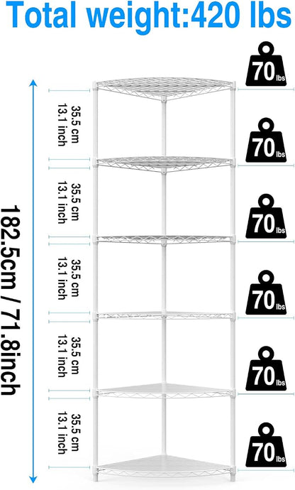 6 Tier Narrow Corner Wire Shelving Unit NSF Metal Shelf, 420lbs Capacity - Image 3