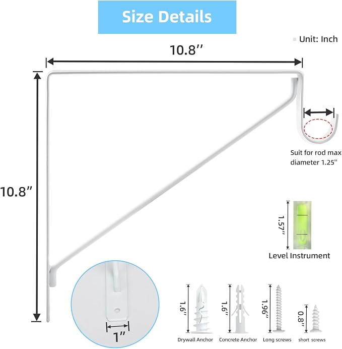 10-Pack Closet Rod Bracket, 10.8x10.8Inch Closet Shelf Brackets Heavy Duty Wall - Image 2