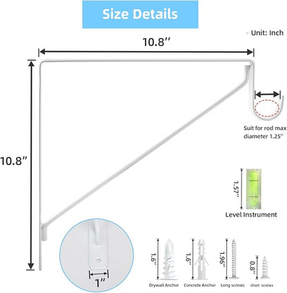 10-Pack Closet Rod Bracket, 10.8x10.8Inch Closet Shelf Brackets Heavy Duty Wall - Image 2