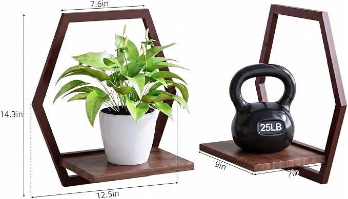 2 Pack Walnut Color Solid Wood & Metal Framework Wall Plant Stands, 9 inch - Image 4
