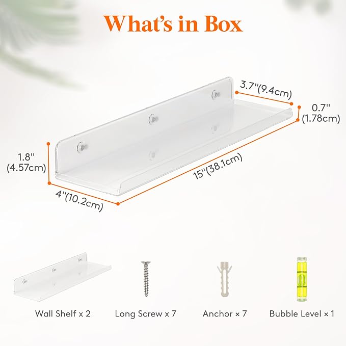 Lifewit Floating Shelves for Wall, 2 Pack 15" Clear Acrylic Shelf Room Decor - Image 3