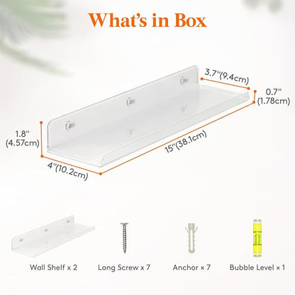 Lifewit Floating Shelves for Wall, 2 Pack 15" Clear Acrylic Shelf Room Decor - Image 3
