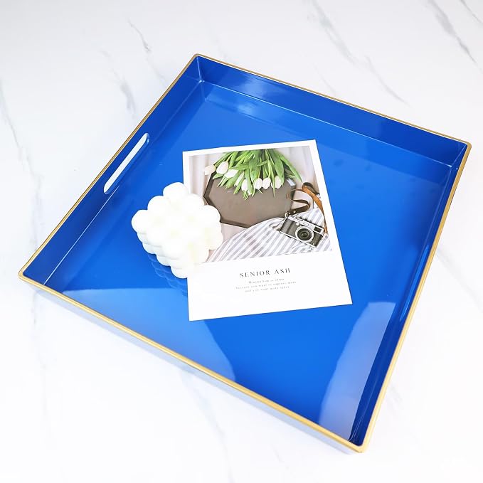 Spsyrine Blue Decorative Tray for Living Room, Square Modern Plastic Coffee - Image 6