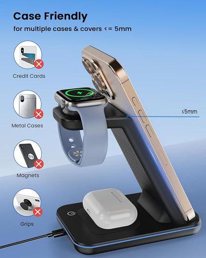 Wireless Charger Stand, CIYOYO 3 in 1 Fast Wireless Charging Station Dock - Image 7
