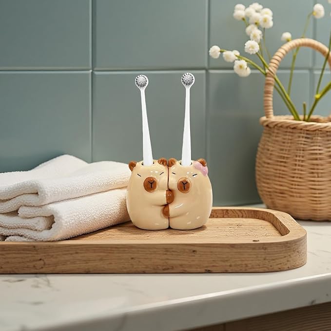 Ceramic Toothbrush Holder for Bathroom, Cute Capybara Shape Tooth Brush Holders - Image 5