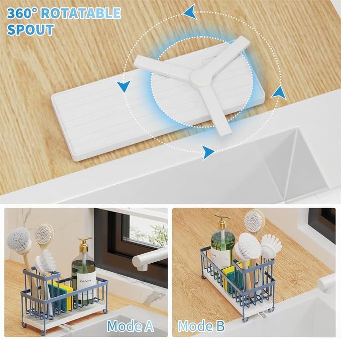 Cisily Blue Gray Sponge Holder for Kitchen Sink, Sink Caddy Organizer - Image 2