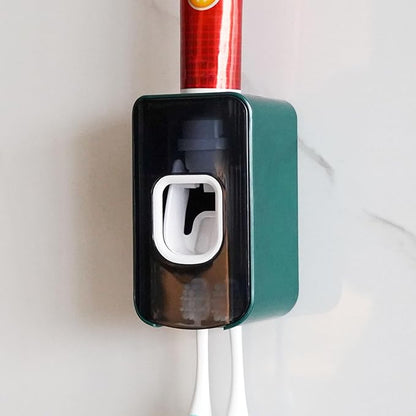 2 Slot Toothbrush Holder and Toothpaste Dispenser Wall Mounted, Automatic by LUEXBOX