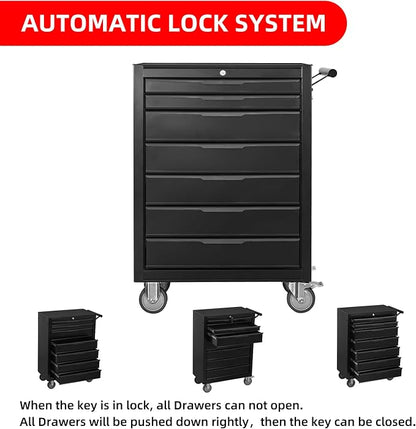 7-Drawer Rolling Tool Chest Cabinet, Large Capacity Metal Tool Box - Image 6