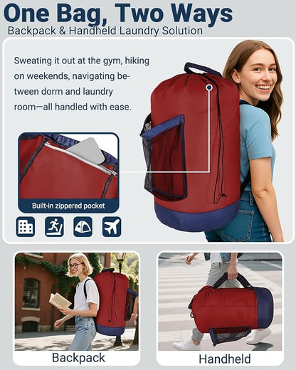 Laundry Bag with Shoulder Straps and Mesh Pocket Laundry Backpack Large - Image 4