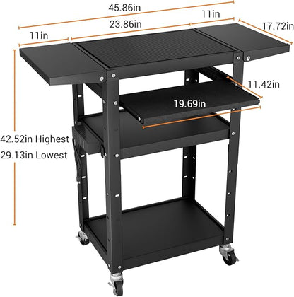 Mobile AV Cart with Pullout Keyboard Tray, Rolling Computer Cart Height - Image 2