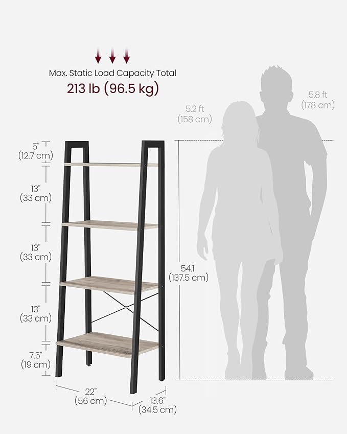 VASAGLE Ladder Shelf, 4-Tier Bookshelf, Storage Rack, Bookcase - Image 3
