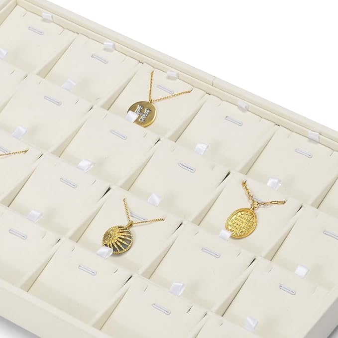Beige Jewelry Necklace Display Tray 24 Grids Pendant Earrings Necklace - Image 6