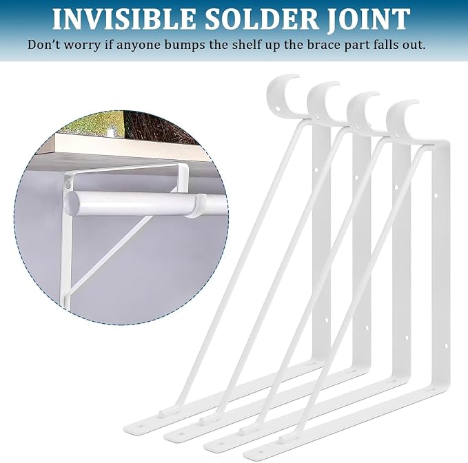 6PCS Heavy Duty White Closet Rod Brackets 11 x 11 Inch, 1-3/8Inch Diameter - Image 4